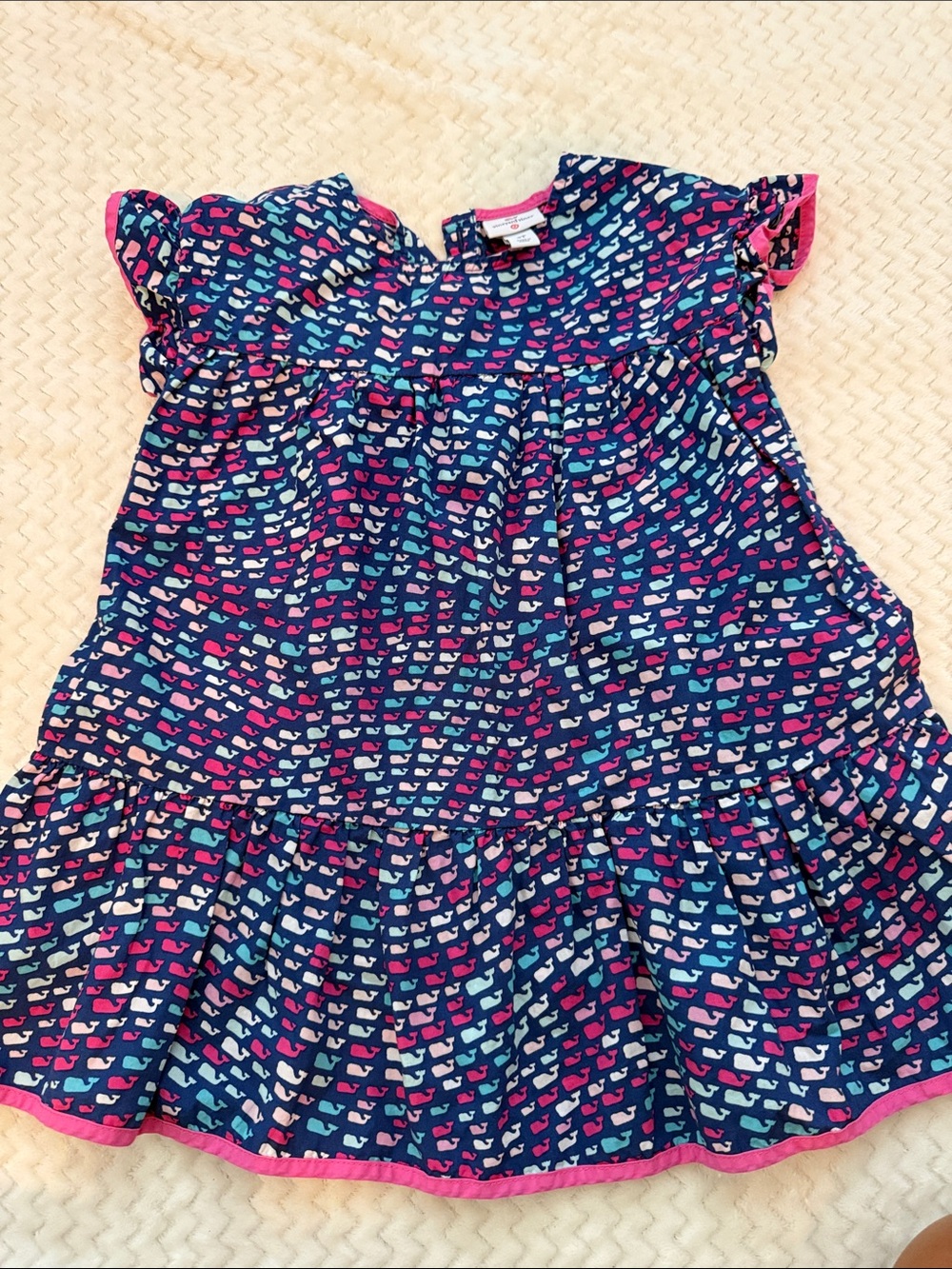 Vineyard Vines Navy Dress with Pink, Teal & White Whale Print